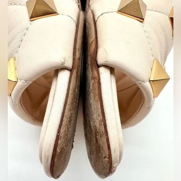 Valentino Garavani Roman Stud Flat Sandals White Leather Studded Slides EU 38.5 - Picture 6 of 13